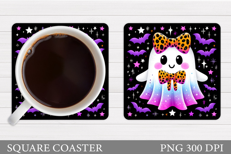 Cute Ghost Coaster Design. Cute Halloween Sublimation