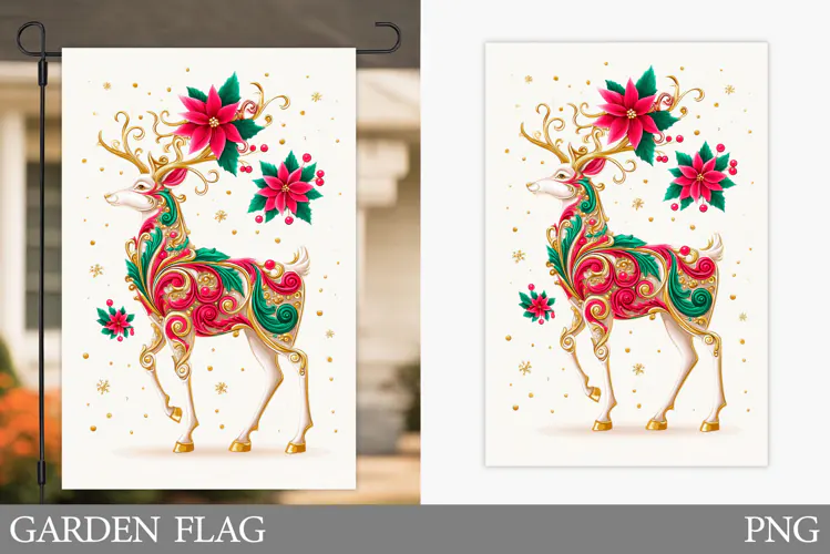 Christmas Deer Garden Flag. Christmas Garden Flag Design