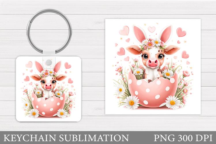 Easter Cow Keychain Design. Easter Keychain Sublimation