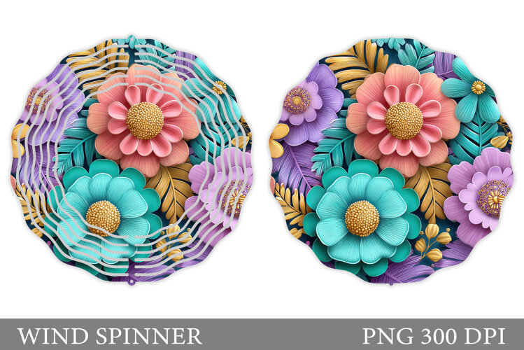 Floral Wind Spinner Sublimation. Flowers Wind Spinner Design example image 1