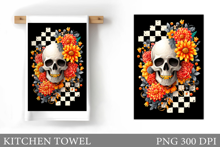 Skull Kitchen Towel Design. Halloween Kitchen Towel