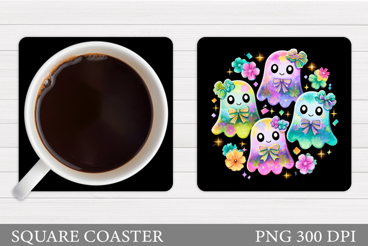 Cute Ghost Coaster Design. Cute Halloween Sublimation