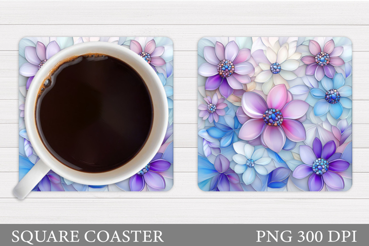 Flowers Coaster Sublimation. Floral Coaster Design