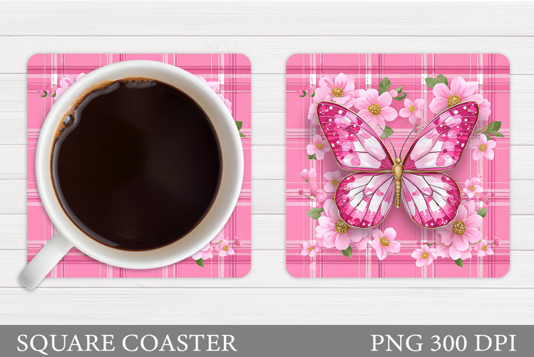Butterfly Coaster Sublimation. Butterfly Flowers Coaster