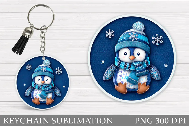 Cute Penguin Keychain Sublimation. Christmas Keychain Design