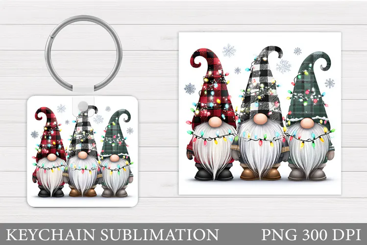 Christmas Gnome Keychain. Christmas Keychain Sublimation