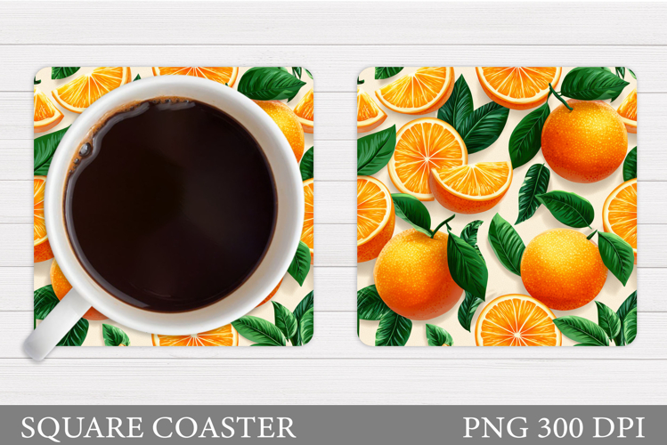 Orange Coaster Sublimation. Fruits Square Coaster Design