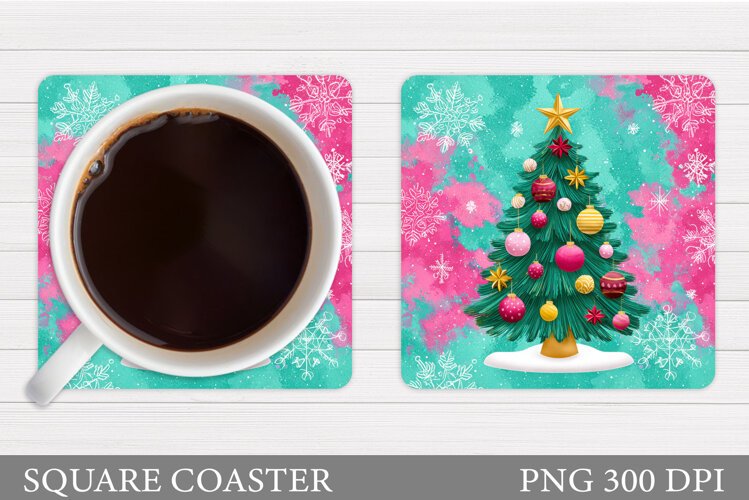 Christmas Tree Coaster Design. Christmas Coaster Sublimation example image 1