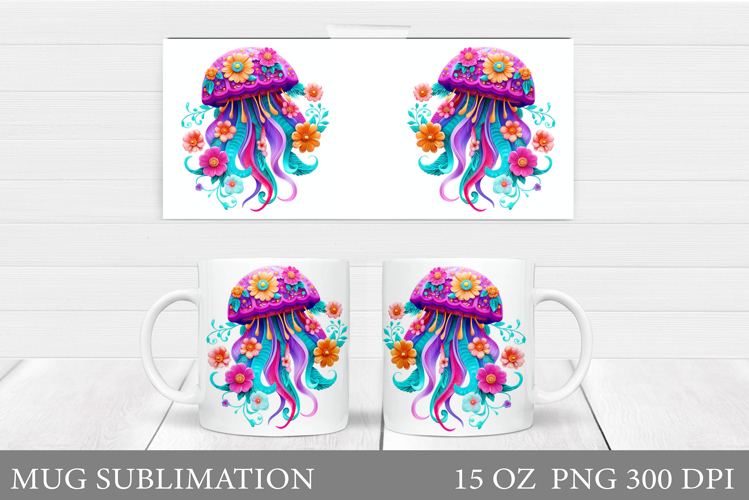 Floral Jellyfish Mug Design. Jellyfish Sublimation