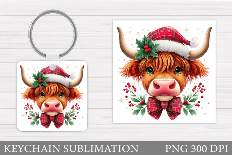Christmas Cow Keychain Design. Christmas Cow Sublimation