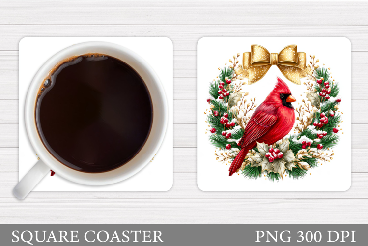 Cardinal Coaster Sublimation. Christmas Coaster Design