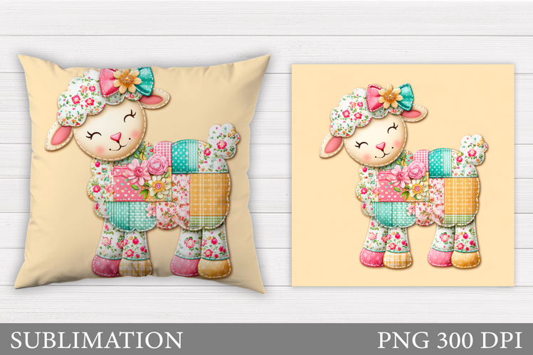 Patchwork Lamb Pillow Design. Lamb Pillow Sublimation