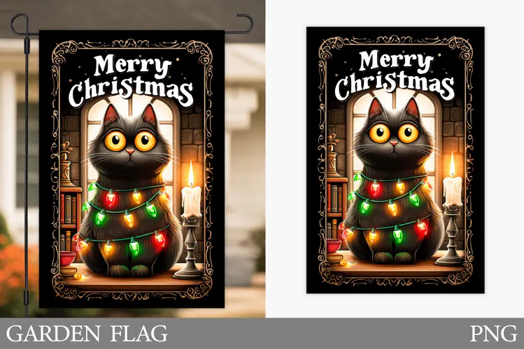 Christmas Cat Garden Flag. Christmas Garden Flag Design