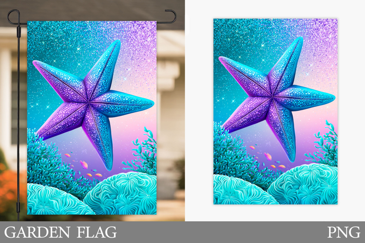 Starfish Garden Flag Design. Sea Garden Flag Sublimation