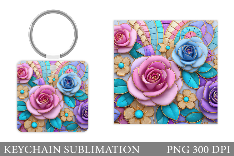 Flowers Keychain Sublimation. Roses Keychain Design
