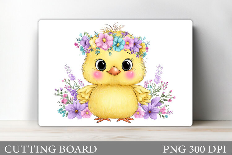 Cute Chick Cutting Board. Chick Flowers Cutting Board Design example image 1