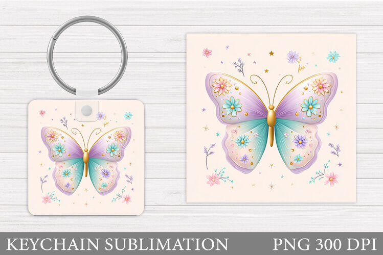 Butterfly Flowers Keychain. Butterfly Keychain Sublimation example image 1