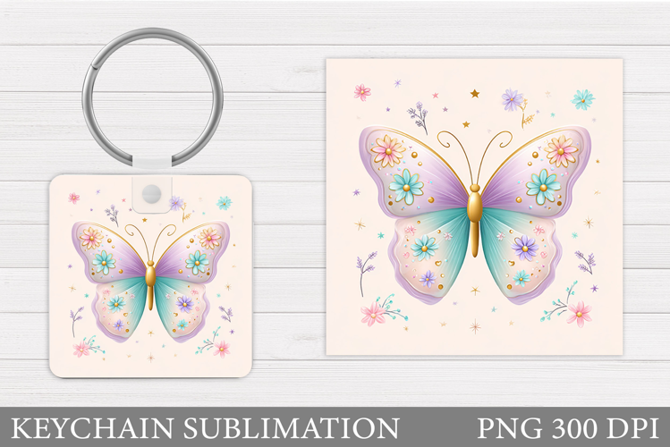Butterfly Flowers Keychain. Butterfly Keychain Sublimation