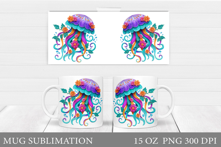 Floral Jellyfish Mug Design. Jellyfish Sublimation