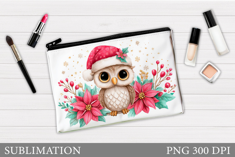 Christmas Owl Cosmetics Bag. Christmas Tree Makeup Bag