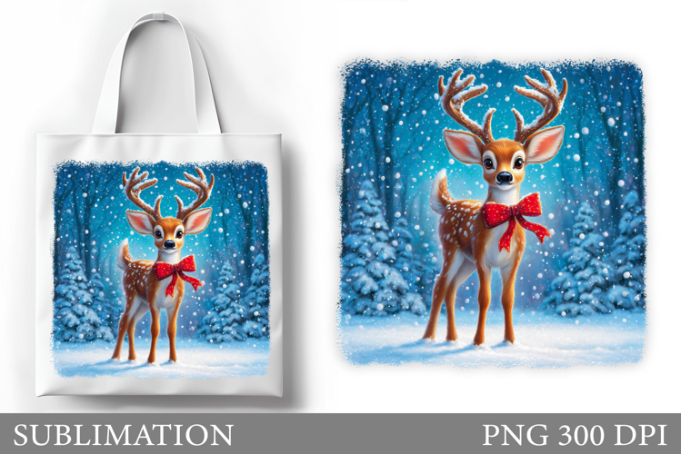 Christmas Deer Tote Bag. Christmas Tote Bag Sublimation