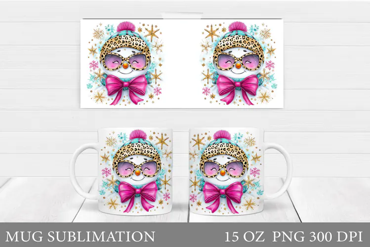 Cute Snowman Mug Design. Christmas Mug Sublimation
