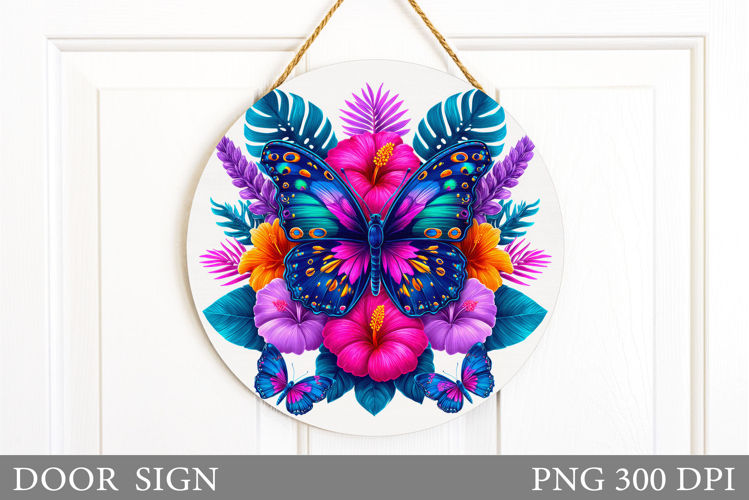 Butterfly Door Sign Sublimation. Flowers Door Sign Design example image 1