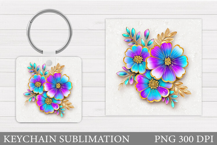 Flowers Keychain Sublimation. Floral Keychain Design example image 1