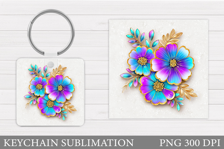 Flowers Keychain Sublimation. Floral Keychain Design