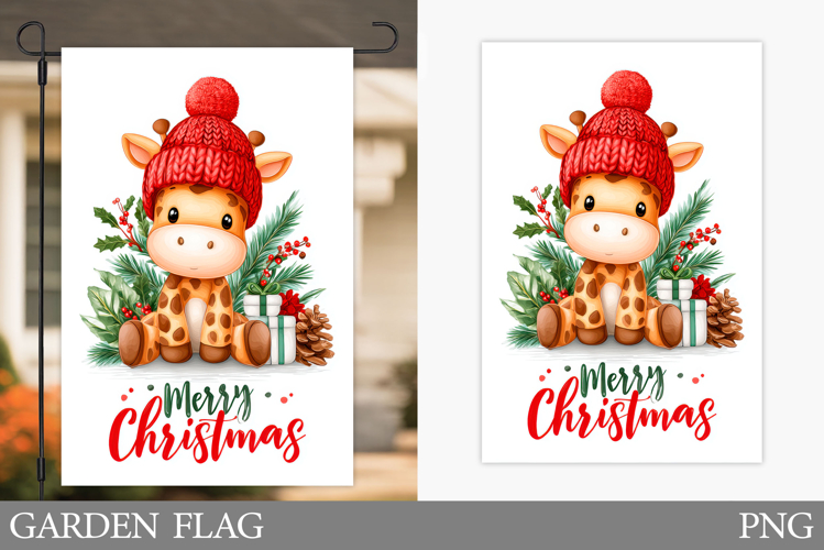 Christmas Giraffe Garden Flag. Christmas Garden Flag Design