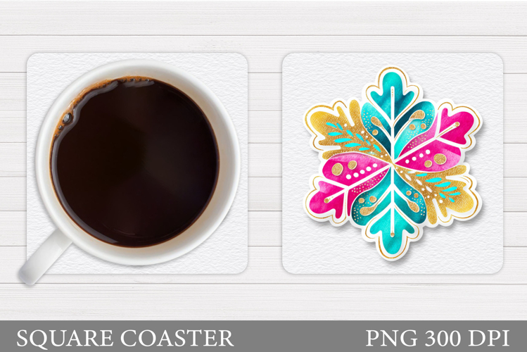 Snowflake Coaster Sublimation. Winter Square Coaster Design