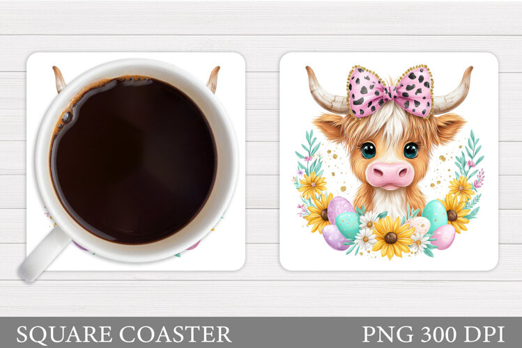 Easter Cow Coaster Design. Easter Cow Sublimation example image 1