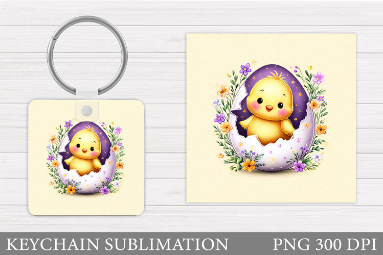 Easter Chick Keychain Sublimation. Easter Keychain Design example image 1