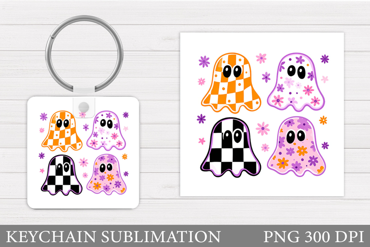 Cute Ghost Keychain Design. Halloween Keychain Sublimation