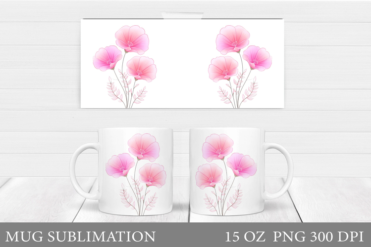 Flowers Mug Sublimation. Floral Mug Wrap Design