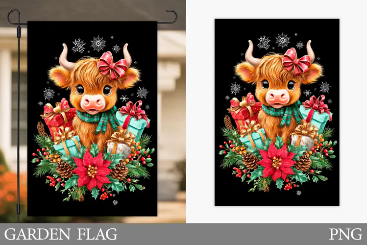 Christmas Cow Garden Flag. Christmas Garden Flag Design