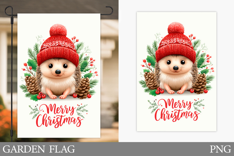 Christmas Hedgehog Garden Flag. Christmas Garden Flag Design