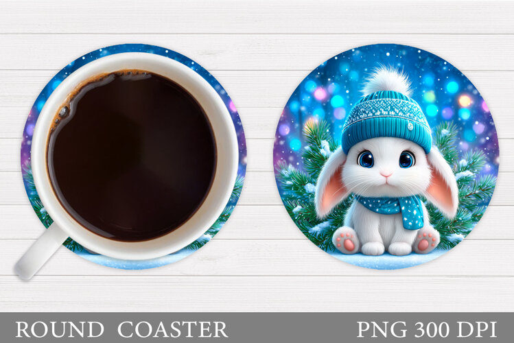 Christmas Bunny Coaster. Cute Bunny Coaster Sublimation example image 1