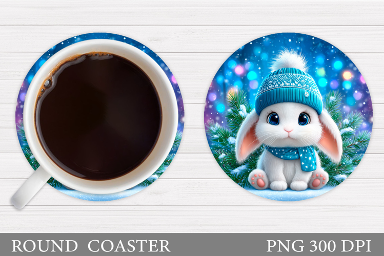 Christmas Bunny Coaster. Cute Bunny Coaster Sublimation