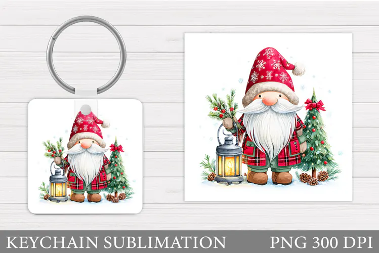Christmas Gnome Keychain. Christmas Keychain Sublimation