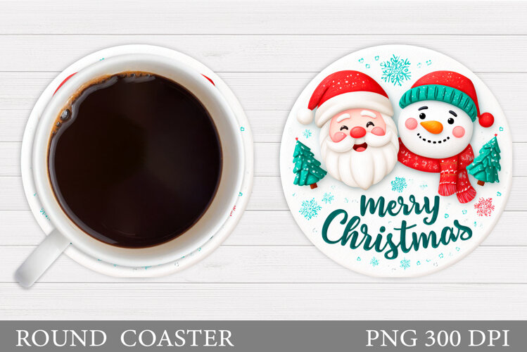 Cute Santa Coaster Sublimation. Santa Claus Coaster Design example image 1