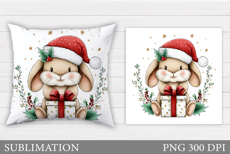 Christmas Bunny Pillow Design. Christmas Pillow Sublimation