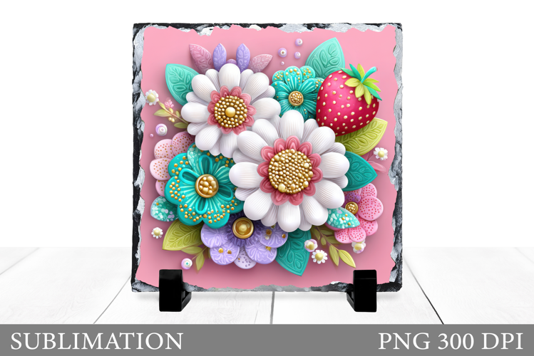 Strawberry Slate Sublimation. Flowers Slate Design