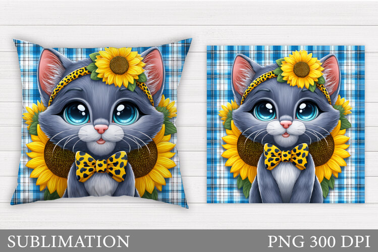 Cute Cat Pillow Design. Cat Flowers Pillow Sublimation example image 1