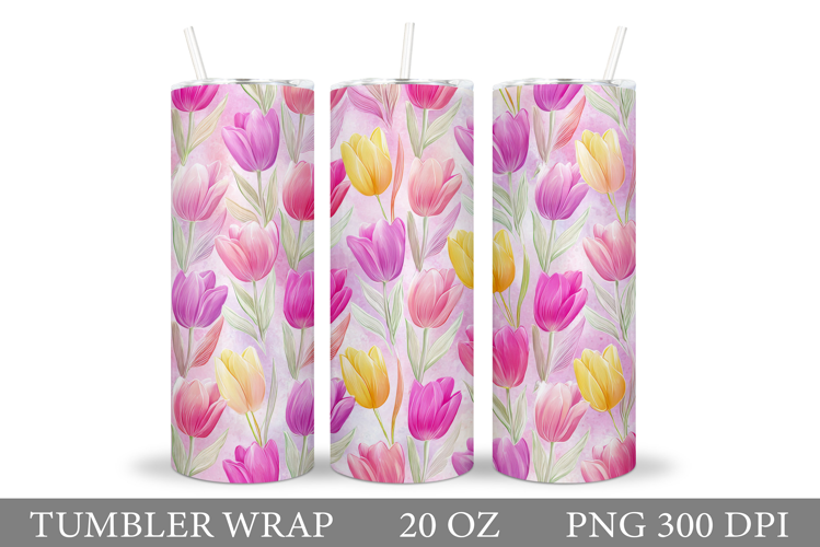 Tulips Tumbler Design. Flowers Tumbler Sublimation