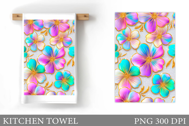 Floral Kitchen Towel Design. Flowers Kitchen Towel
