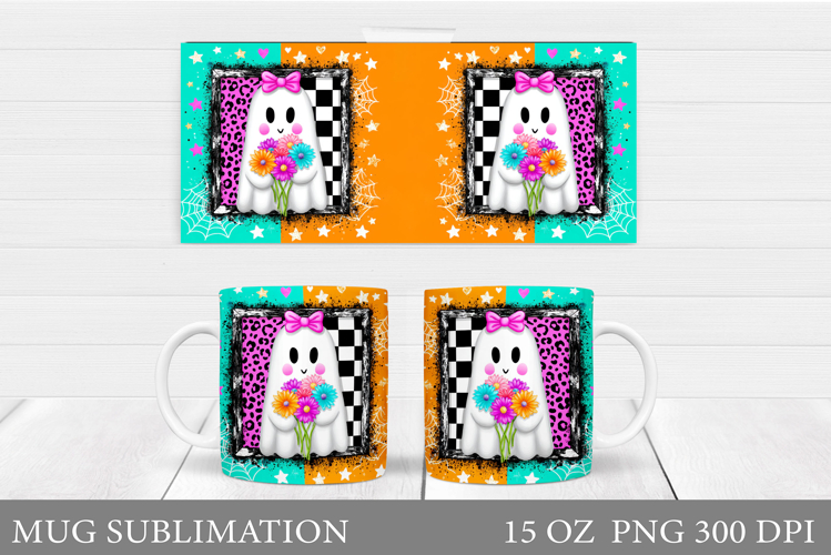 Halloween Ghost Mug Design. Cute Halloween Mug Sublimation