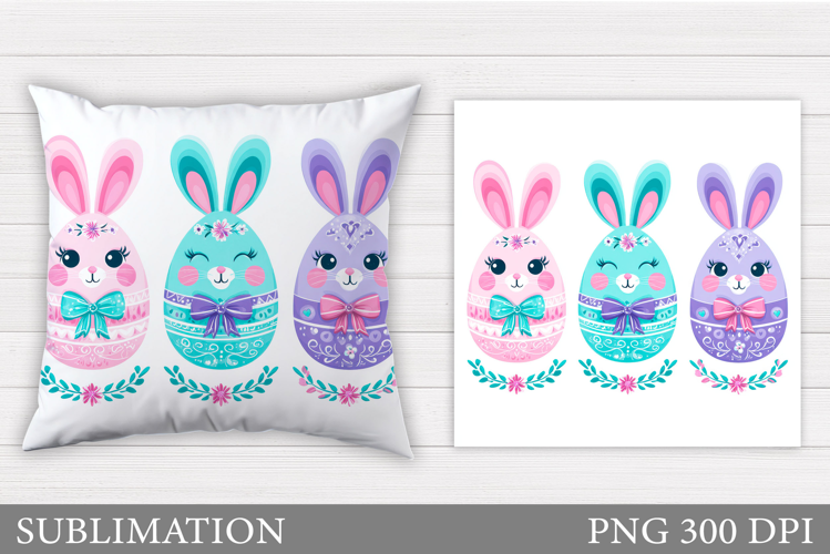 Easter Bunny Pillow Design. Easter Eggs Sublimation