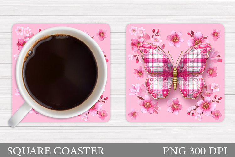 Butterfly Coaster Sublimation. Butterfly Flowers Coaster