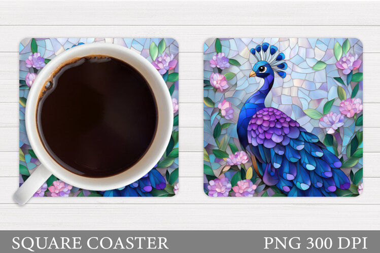 Peacock Coaster Design. Flowers Coaster Sublimation example image 1
